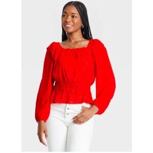 Universal Thread Puff Sleeve Peplum Top Large Elegant Red Women's Top